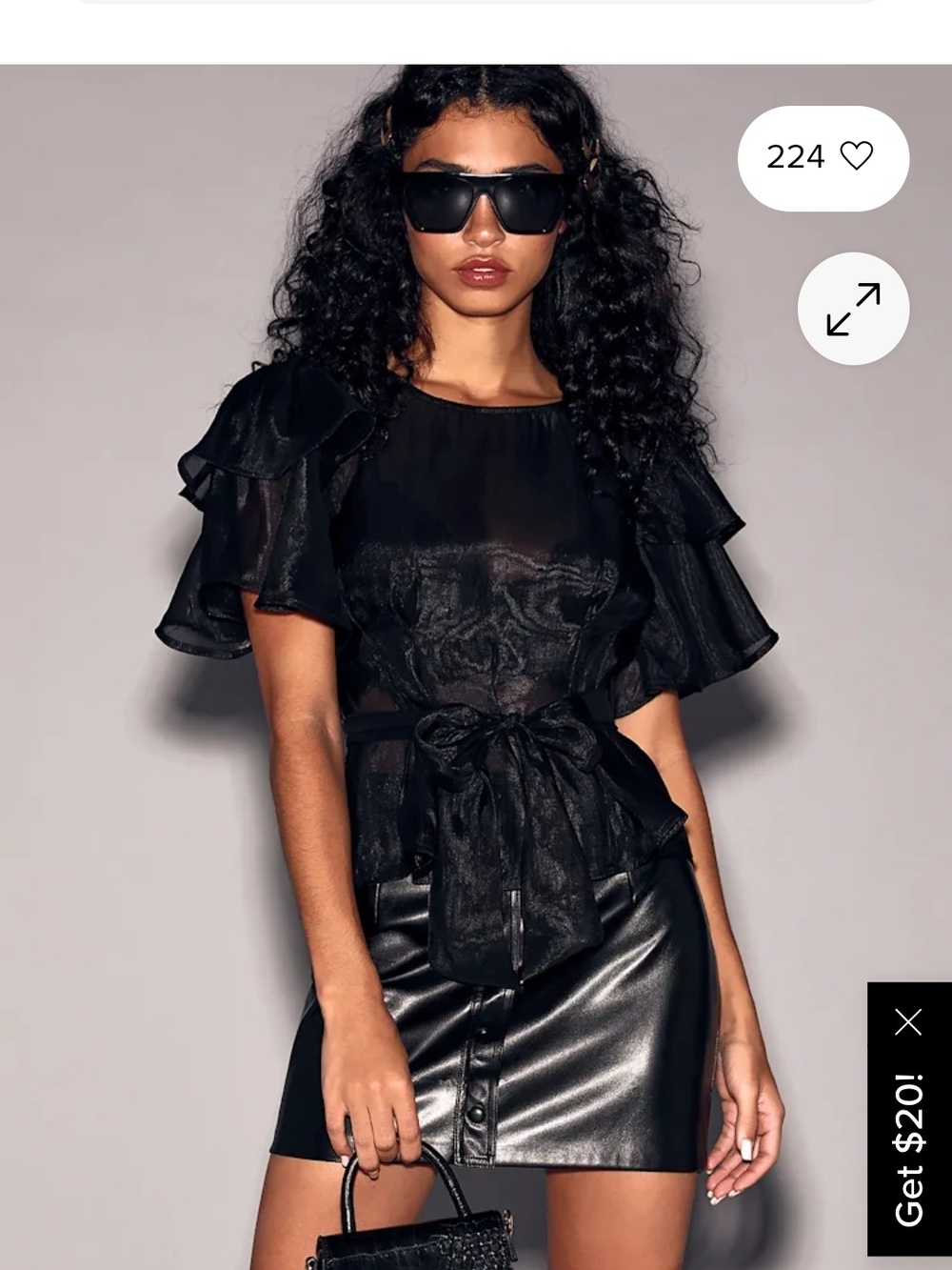 Lulu's Black Sheer Ruffle Sleeve Peplum Top